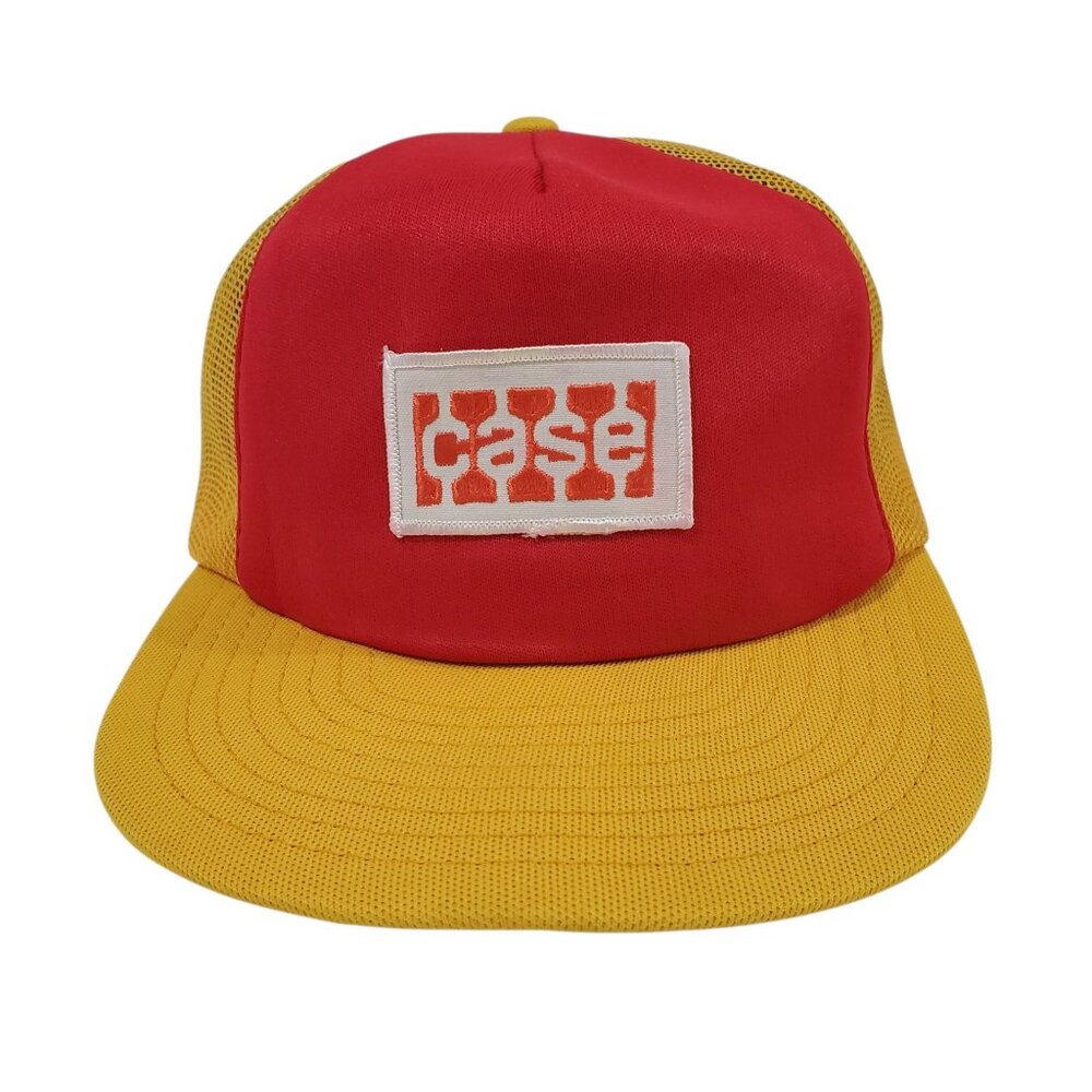 Vintage Case Logo Red Yellow Trucker Hat Snapback Mesh Cap S/M Made in USA